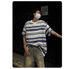 2026年新款韩版宽松显瘦百搭圆领上衣ins潮学生条纹短袖t恤男夏季，男装T恤，星座506A