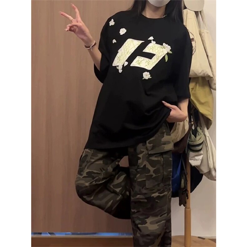 网图有货花伴竹纯棉刺绣短袖T恤男女情侣宽松花卉上衣A469-P35,男装T恤,星座1505
