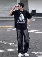 XZ809A/BBBT38/P20/控38重磅印花美式复古圆领T恤，男装T恤，星座809A(原222-1)