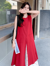 红色炸街时尚套装女夏季2025新款法式圆领背心裙波点阔腿裤两件套，女装套装/套裙，浙宝305