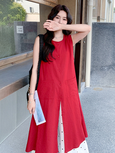 红色炸街时尚套装女夏季2025新款法式圆领背心裙波点阔腿裤两件套图片