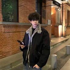 网帆布贵气座山雕毛领毛绒夹克棉服冬季男款上衣外套B91-P115，男装夹克，星座910-1