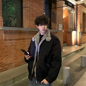 网 帆布贵气座山雕毛领毛绒夹克棉服冬季男款上衣外套B91-P115图片
