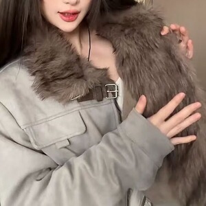 现货 美式复古麂皮绒加厚保暖立领短款显高棉服6056/P110图片