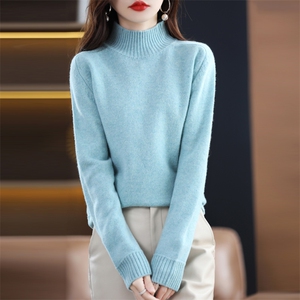 女士秋冬羊毛衫简约休闲舒适显瘦半高领羊毛衫图片