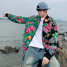 J01男女棒球领夹克外套东北大花汉服开衫左右拼接撞色潮春装，男装夹克，星座115A(原星座507）