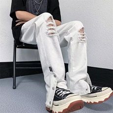 美式街头破洞牛仔裤男直筒宽松欧美高街vibe风长裤N01250-P40，男装牛仔裤，星座308B-1