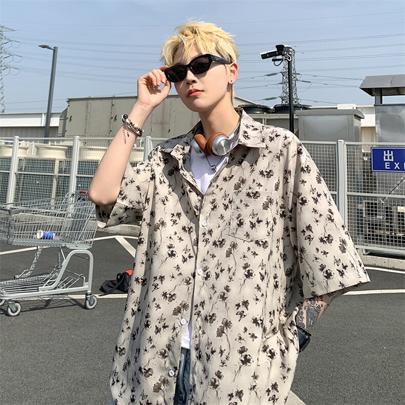 EQ410冰感夏季港风潮流衬衫男小众设计感情侣装沙滩旅游衬衣P40,男装衬衫,电商C306-1