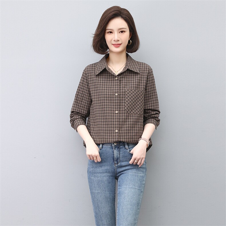 2026春年秋装新款潮小格子衬衫宽松显瘦韩版气质百搭衬衣女减龄,女装衬衫,独衣靓