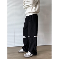原创~秋冬字母毛边补丁破洞直筒垂坠卫裤3XZ502-K769-P65控88，男装休闲裤，星座502