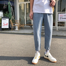 夏季港风简约百搭牛仔裤男韩版直筒小脚九分裤/，男装牛仔裤，电商D202