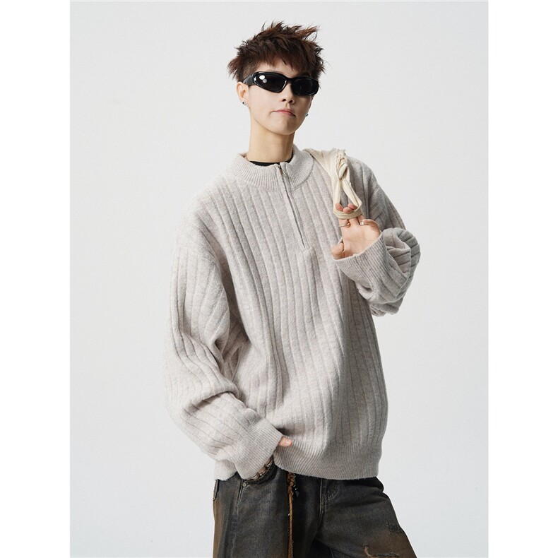 8801-P502025年秋冬季新款毛衣男士时尚半高拉链领宽松针织衫，男装针织衫/毛衣，电商A113
