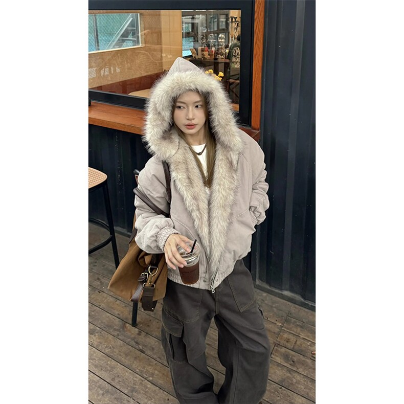 现货高品质美式高街冬季重磅硬挺短款座山雕毛领棉衣男女加厚外套，男装棉衣，电商A486