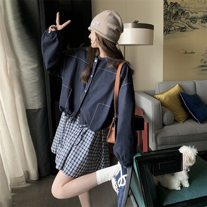 深蓝色简约设计感牛仔外套女春季2025年新款韩系休闲百搭短款上衣图片