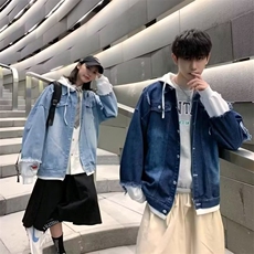 牛仔连帽外套男士春秋季宽松水洗蓝色百搭上衣服个性潮牌情侣夹克，男装夹克，星座218-1（原230）
