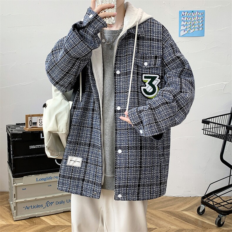 冬款加绒加厚棉服毛巾绣假两件潮牌格子外套男士8129-P120控价158,男装棉衣,电商A441-1