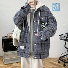 冬款加绒加厚棉服毛巾绣假两件潮牌格子外套男士8129-P120控价158，男装棉衣，电商A441-1