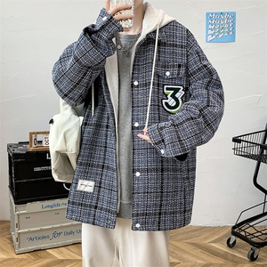 冬款加绒加厚棉服毛巾绣假两件潮牌格子外套男士8129-P120控价158图片