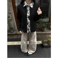 HT163-P75痞帅炸街外套男士牛仔拼接假两件夹克2025新款春秋款，男装工装外套，电商B323A