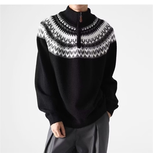 北欧风长毛费尔岛拼接针织开衫内搭上衣女春秋显瘦气质感毛衣外套图片