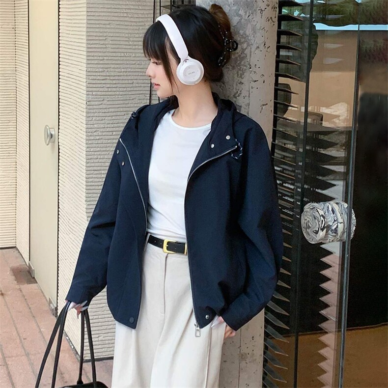 2025年秋季新款时尚潮流休闲宽松带帽外套,女装短外套,超帛