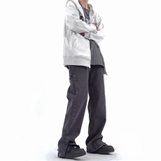 美式复古拉链开衩牛仔裤男ins潮牌高街vibe直筒小脚裤子K3177-P52，男装牛仔裤，星座412-2