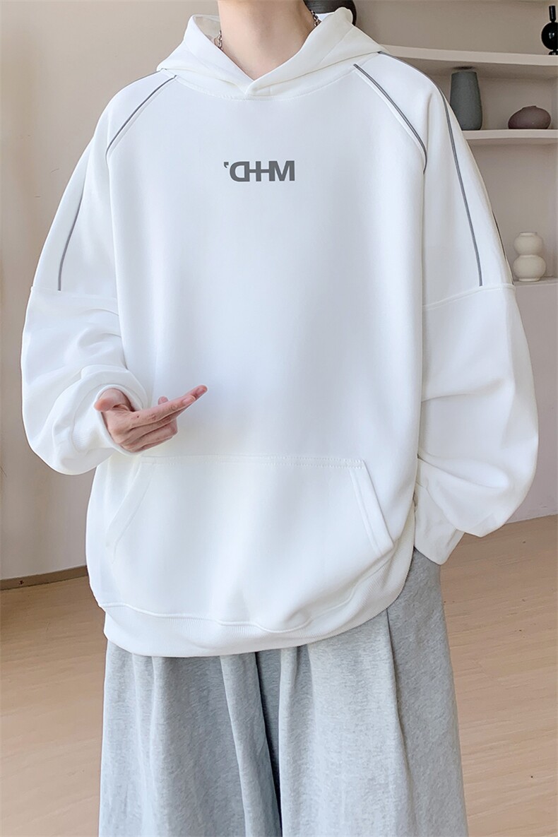 华棉内景秋冬重磅休闲线条连帽卫衣男青年宽松WY00667/P50加绒P55,男装卫衣,电商B316