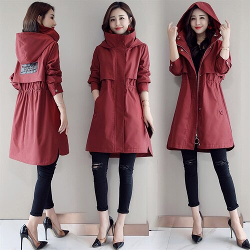 风衣春秋中长款修身显瘦百搭潮流简约个性长袖连帽,女装风衣,微微衣阁
