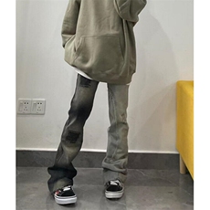 嘻哈设计水洗拼接毛边牛仔裤男女撞色补丁时尚休闲裤NK7015，男装休闲裤，星座1116A（原606A-3）