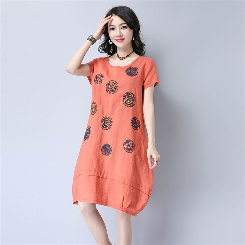 中长款印花口袋2021年夏季件宽松腰连衣裙抽象图案麻时尚，女装连衣裙，独衣靓