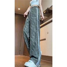 港风秋季新款潮流花色刺绣条纹宽松休闲裤B315-K24300-特p35控68，男装休闲裤，电商B315