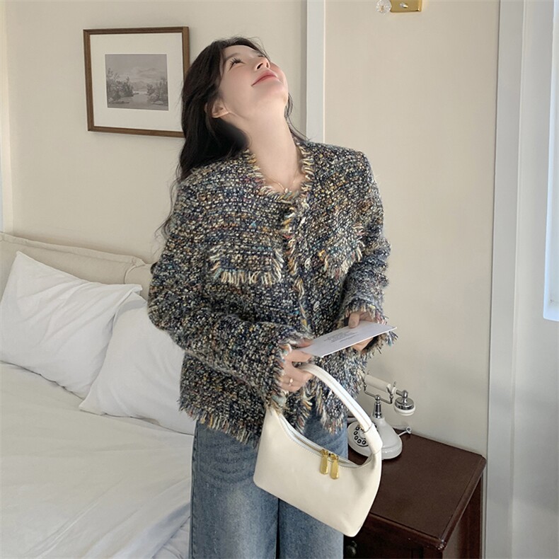 彩色小香风羊毛外套1C045-H058P165K258,女装短外套,红龙果