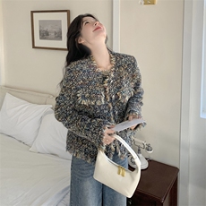 彩色小香风羊毛外套1C045-H058P165K258，女装短外套，红龙果