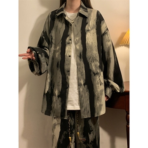 1灯笼袖扎染大码M-5XL长袖衬衣CS88796P35控68扎染裤88798P45控68图片