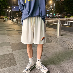 冰丝运动短裤男潮牌夏季彩虹印花薄款直筒裤子男韩版潮流宽松休闲图片