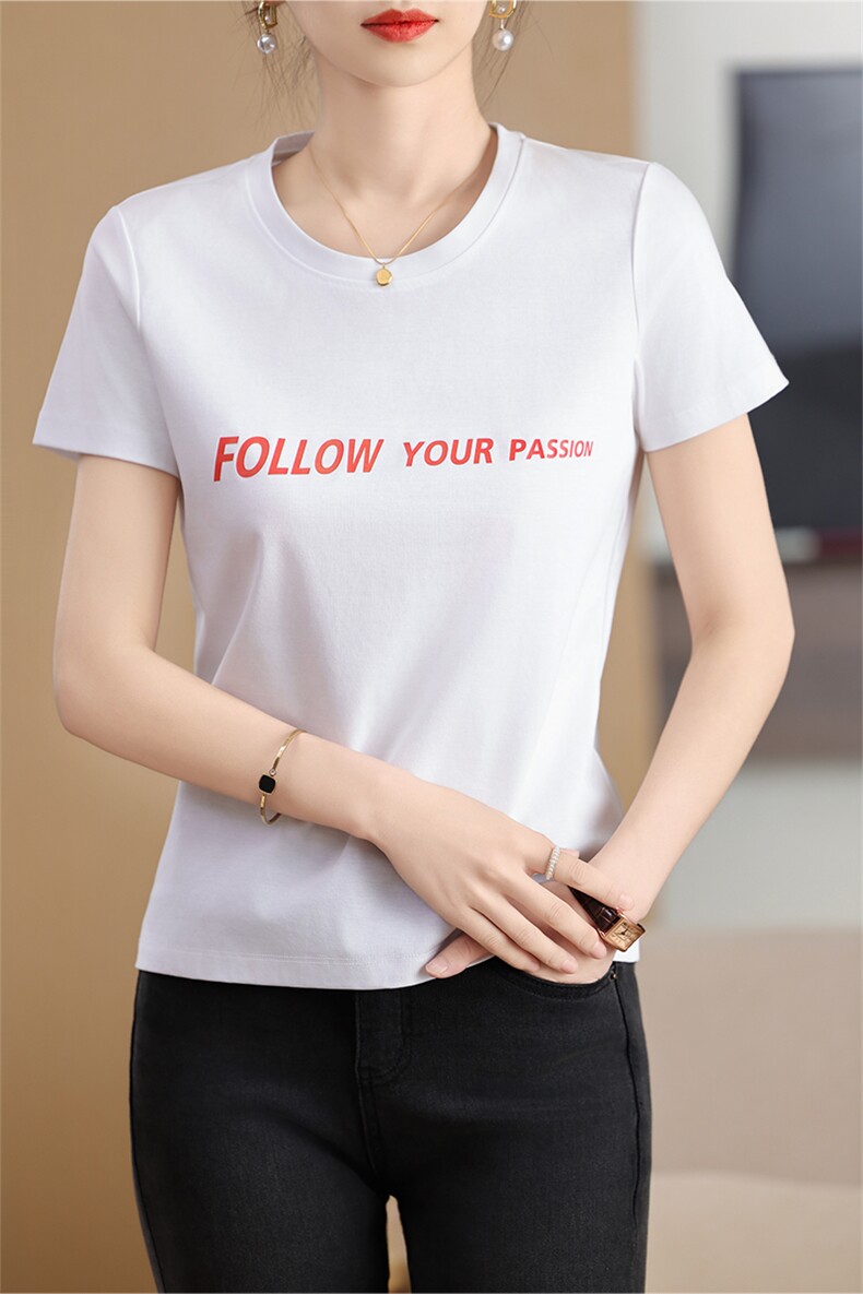 刺绣FOLLW艺术个性时尚舒适显瘦棉T,女装T恤,元素羊绒