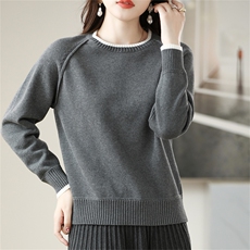 2025年秋季新款七针加厚领子拼色针织圆领上衣时尚休闲通勤百搭，女装针织衫/毛衣，阁惠羊绒