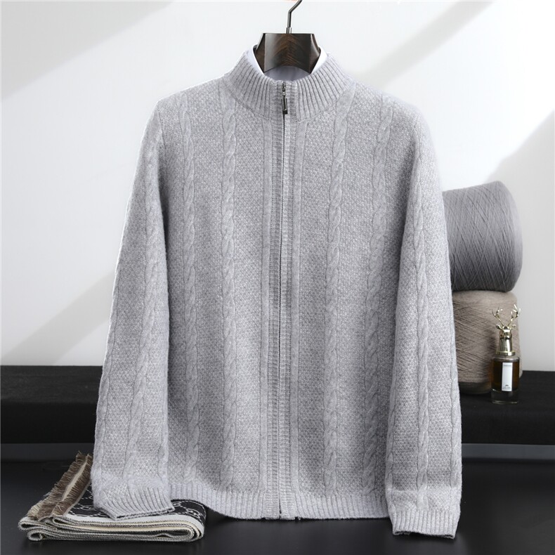 2025百搭时尚简约半高领拉链开衫羊毛衫，男装羊毛衫，忠诺羊绒