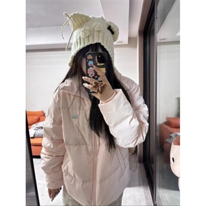 韩版辣妹粉色字母印花保暖棉服外套女冬季新款百搭棉衣立领面包服