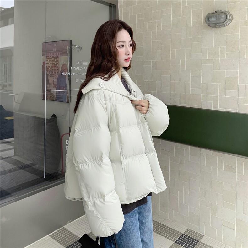 针织领白色羽绒服女冬2025年超火好看高级小众加厚短款面包服外套,女装羽绒服,2B109