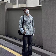 美式复古水洗刺绣牛仔外套男女春秋季潮牌休闲夹克潮J24-P75，男装工装外套，星座310A-4