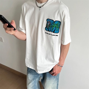 万针全刺绣工艺抖音得物高品质260克重磅纯棉双纱美式高街短袖T恤图片