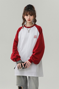 中性插肩袖设计大码S立体贴标短款印花字母卫衣女WY77079P30控48图片