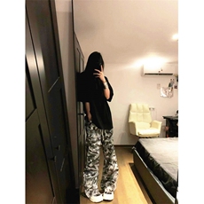 复古水洗迷彩脏染磨毛微喇休闲裤男宽松美式拖地裤K6688，男装休闲裤，星座1116A（原606A-3）