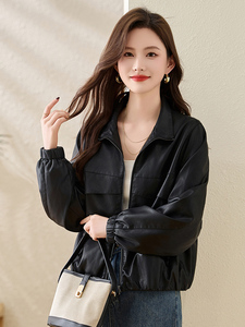 气质翻领黑色皮衣女2025春秋新款小个子短款休闲高级感皮夹克外套图片
