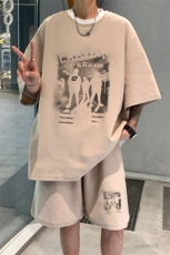 ！2025夏季新款男士华夫格短袖套装百搭学生一套HTZ99P50，男装T恤，电商B220