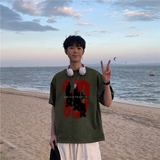 得物抖音品质潮流美式麂皮绒印花短袖T恤djp281-特批23控39，男装T恤，星座605(原A050)