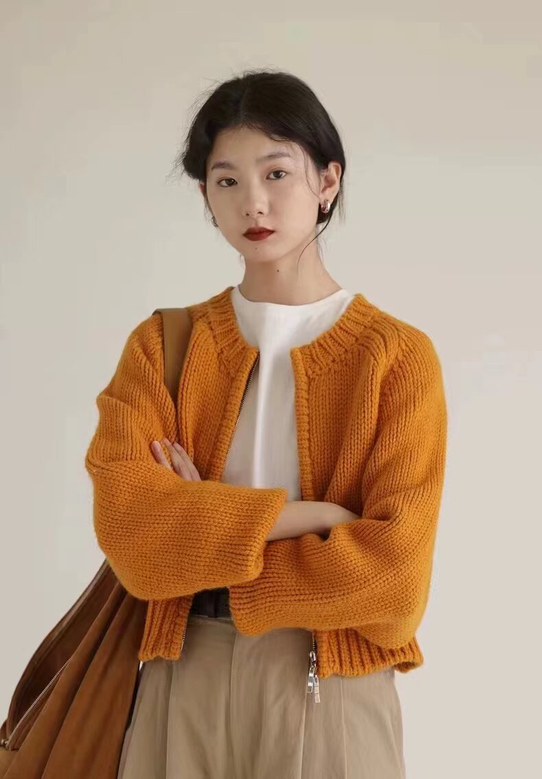 针织开衫女外穿新款春秋薄款韩版宽松网红短款毛衣外套,针织衫/毛衣,半城羊绒