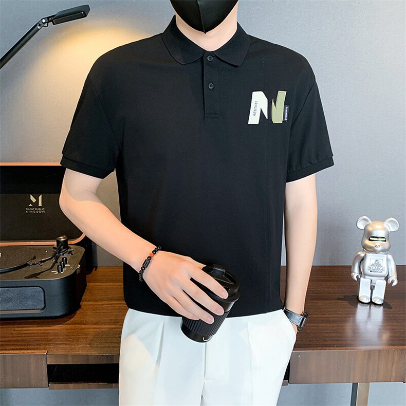 6605-P58设计感刺绣POLO衫男潮牌体恤夏季新款半截袖男装-3控78,男装Polo衫,星座603-2