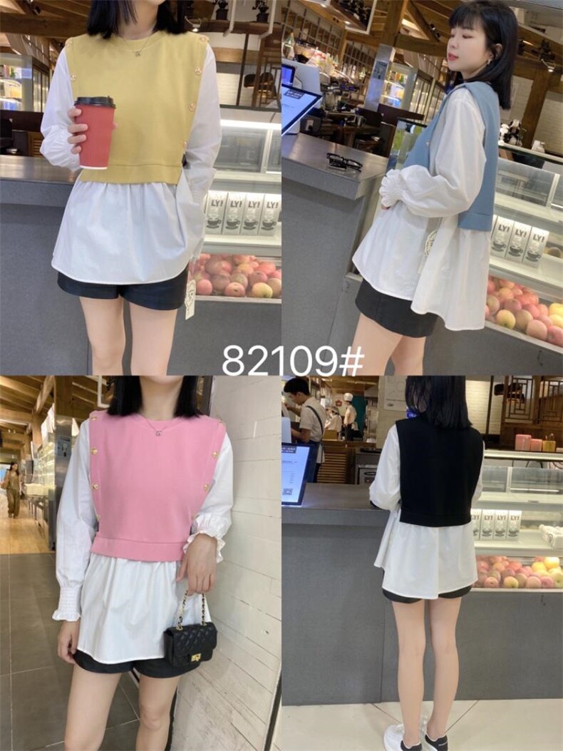 【现货】新品秋装假两件衬衫上衣，女装衬衫，蓝典